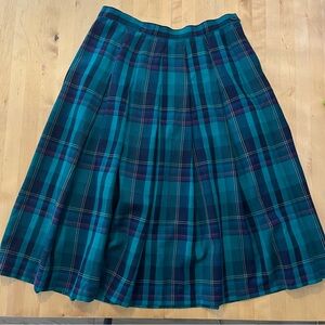 Pendleton Teal and Navy Plaid A-Line Skirt